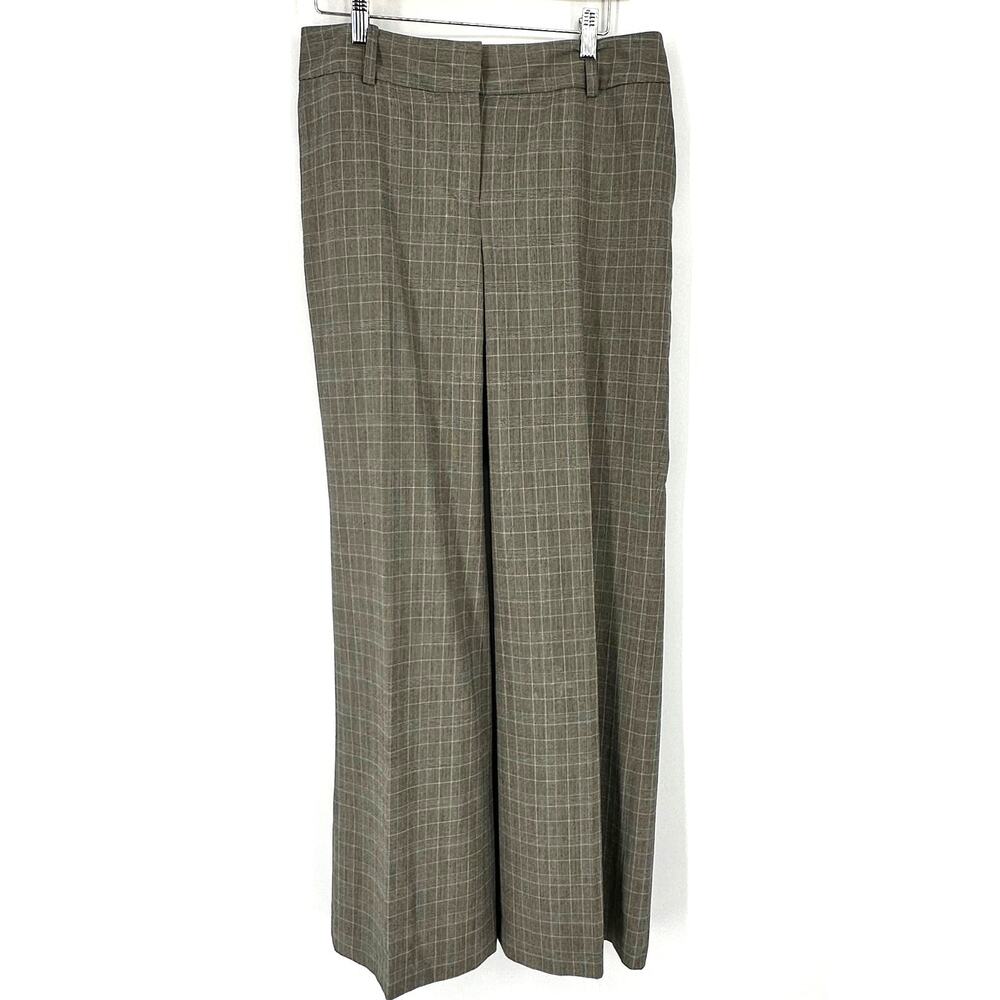 Ann Taylor Plaid Wide Leg Slacks Gray Women’s 8 Lined Career EUC Pockets Classic